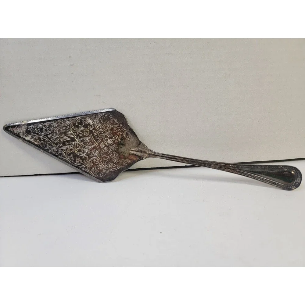 Vintage Italy Silverplated Cake Pie Server Ornate Floral Engraved 12